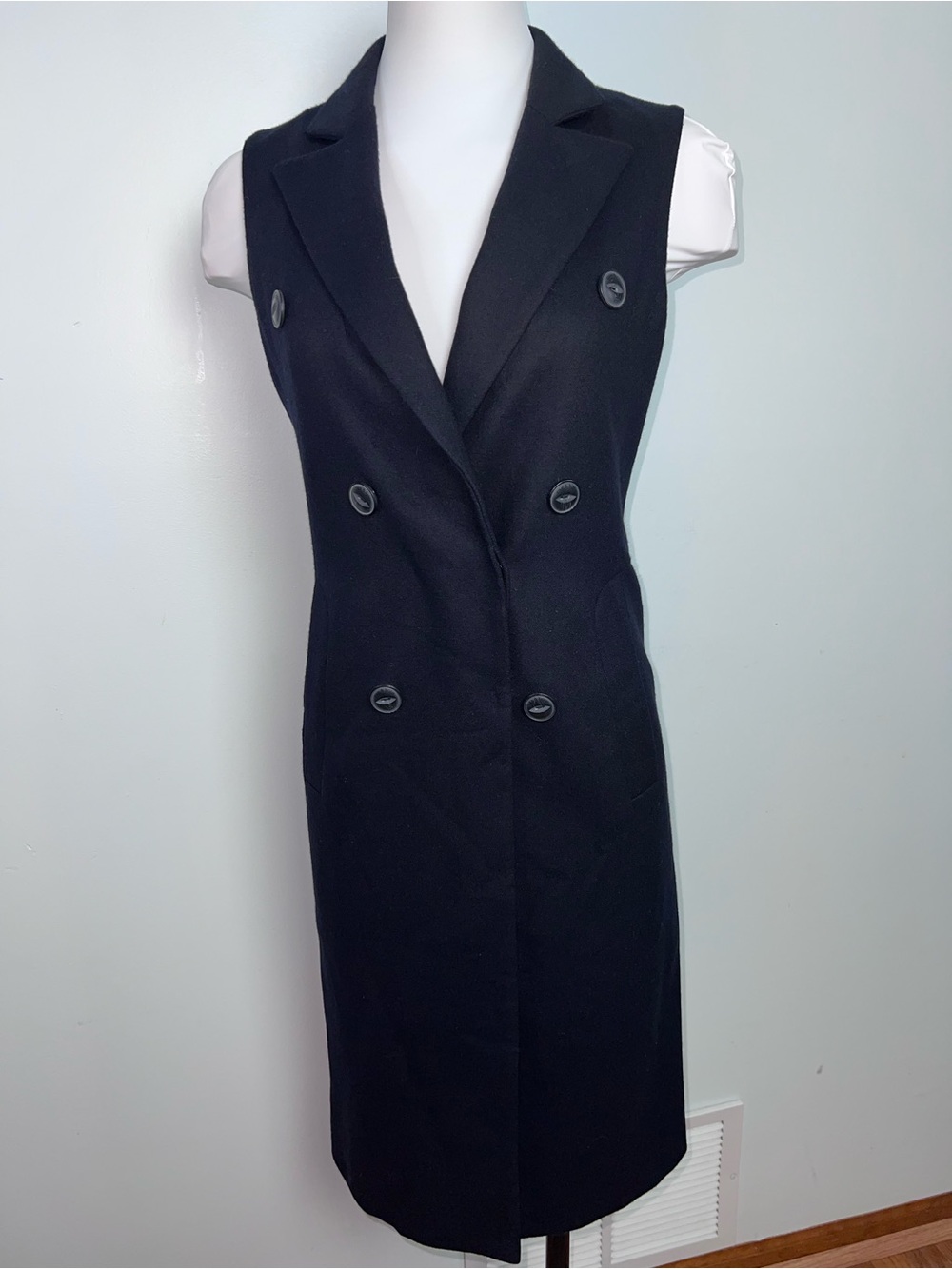 Rag & Bone Faye Wool Blend Double Breasted Longline Vest Navy Size 2